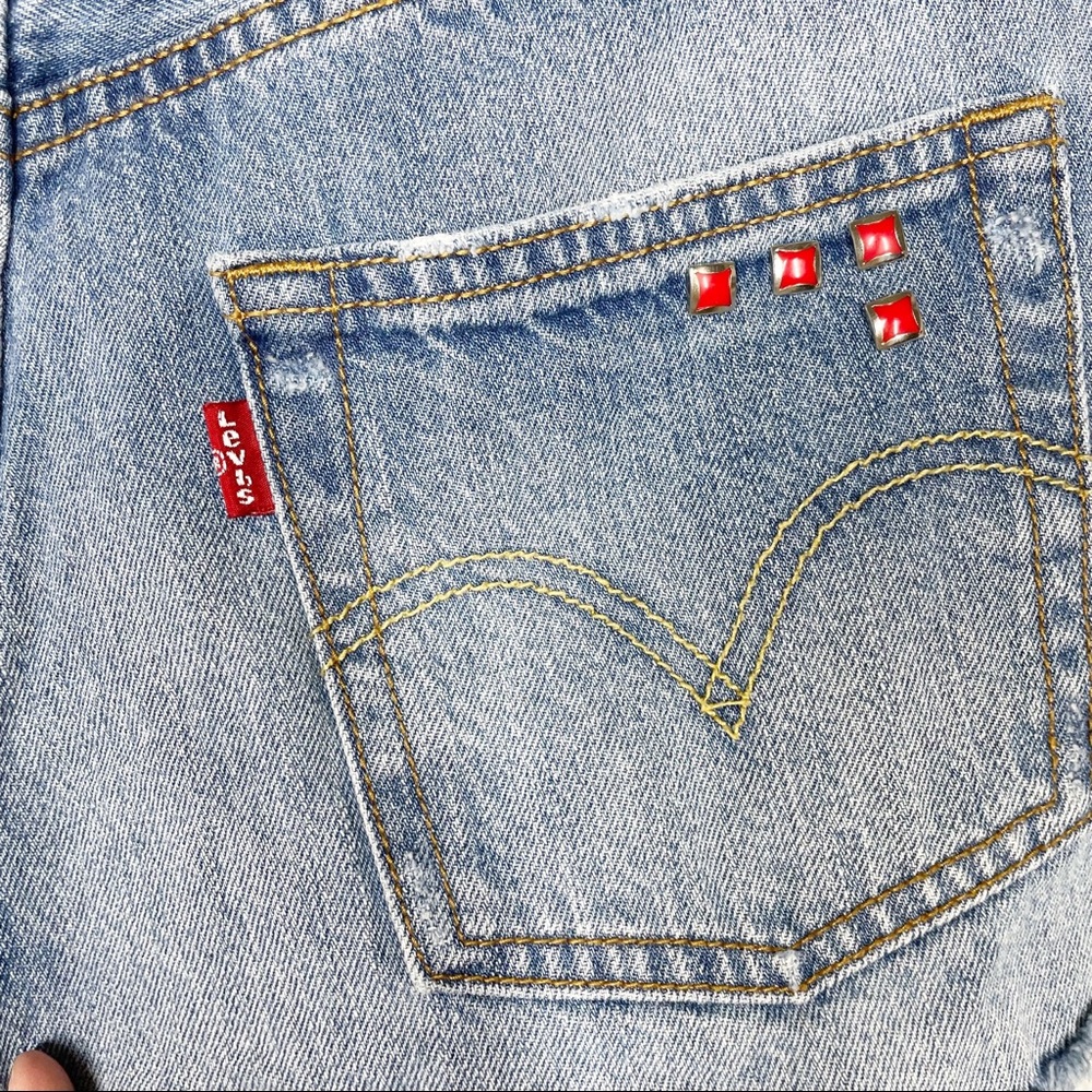Levi's 501 Denim Cut Off Shorts Upcycled Sz 27 Boho Embroidered Vintage Festival - Picture 6 of 12